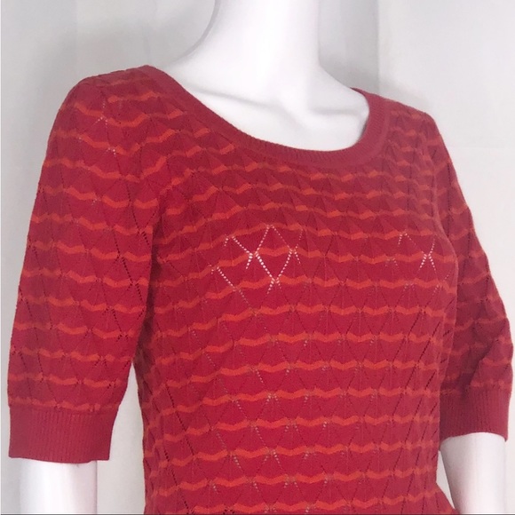 4 Funky Flavours Red & Orange Stripes Scoop Neck Open Knit Diamond Sweater SzXS - Picture 11 of 16